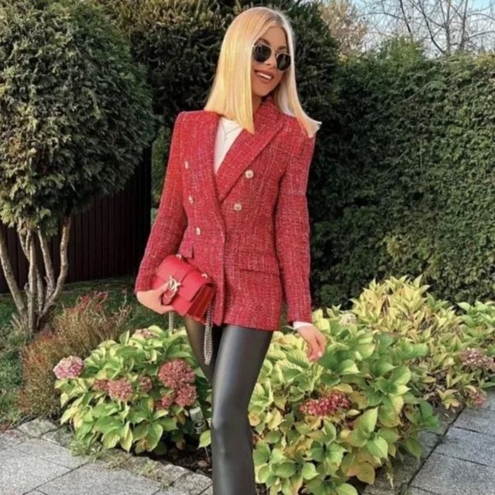 ZARA BALMAIN STYLE TEXTURED TWEED SUIT BLAZER